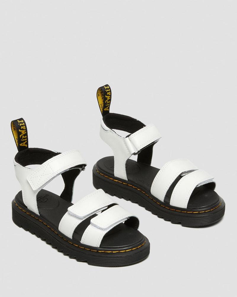 White Kids' Dr Martens Junior Klaire Leather Strap Sandals | CA 720XYU